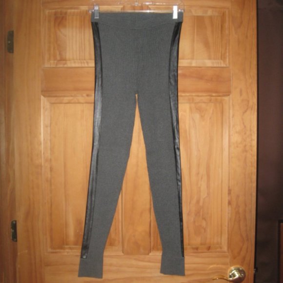Victoria's Secret Gray Leggings with Pleather Stripes - Picture 2 of 5